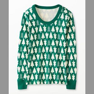 Hanna Andersson Size L Cotton Pajama Long Sleeve Top Shirt Crew Neck Pine Trees